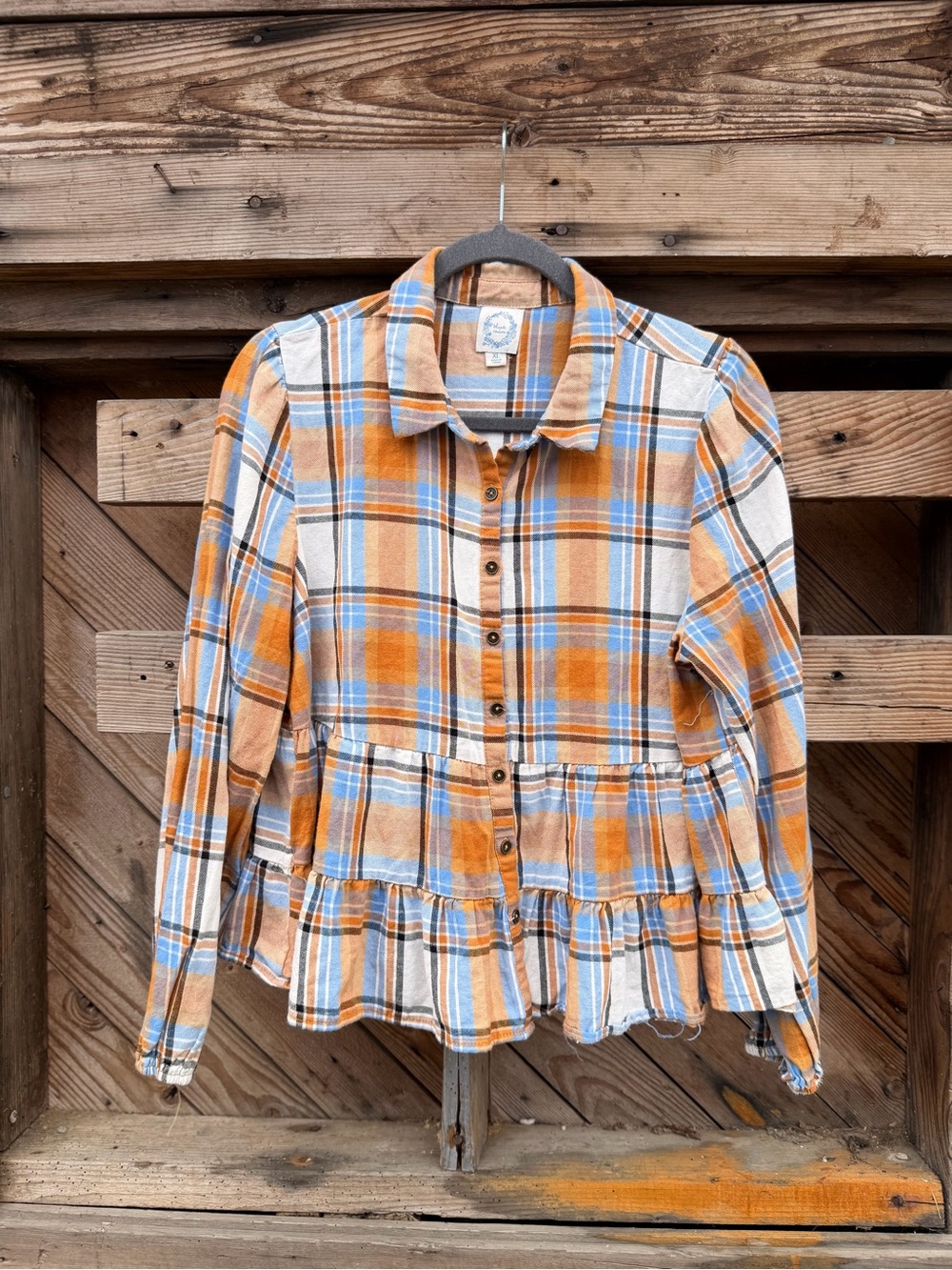 Blue Rain Orange and Light Blue Plaid Button-Up Shirt